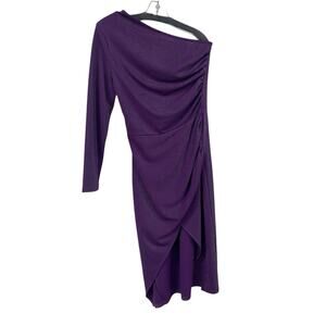 Shein Purple Modely One Shoulder Wrap Hem Glitter Cocktail Midi Dress Large